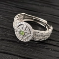 Silver dragon ring for women with green gemstone and woven band details in 925 silver - Green Gem Woven Texture Style (J4151)