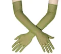 Extra long avocado green sheer tulle gloves in 55cm stretch mesh for formal gowns - 54cm / Olive Green