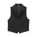 Women's classic black button-down waistcoat with lapel collar and sharp pointed hemline - XS / Black