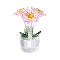 Handcrafted pink crystal flower ornament with green leaves in a transparent crystal pot - Heart Flower-Pink