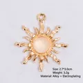 Baroque sun-shaped gold alloy pendant with milky white opal bead, size 2.7x3.0cm - White