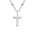 Elegant silver stainless steel necklace with imitation pearl 'T' initial pendant - T-Steel Color