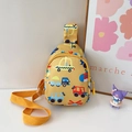 Cute yellow kids chest bag with cartoon car patterns and adjustable strap for boys and girls - Yellow