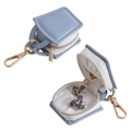 Portable mini round jewelry box in light blue finish with gold keychain and zipper - New Foggy Blue