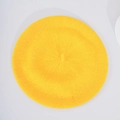 Classic bright yellow knitted beret hat with textured yarn finish and top detail - M / Yellow