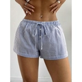 Women's casual blue and white vertical striped shorts with drawstring elastic waist - XS / Blue Stripe