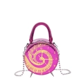 Mini round clock-shaped crossbody bag in metallic magenta with piano note design - Rose Red