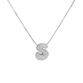 Letter S balloon pendant necklace with pavé cubic zirconia in silver finish - Letter S / Silver