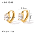 Gold-plated stainless steel hoop earrings with oval zircon pendant, size 1.5x1.3cm - Oval Zirconia Hoop (NB-E1506)