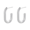 Minimalist silver-plated U-shaped oval stud earrings with a polished metallic finish - VE973 White Gold Oval U-Shape 1 Pair
