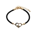 Adjustable black woven bracelet with gold heart charm and colorful zircon foot print - Footprint Heart + Black Rope