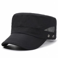 Schwarze schnelltrocknende Flat-Top-Militärkappe mit atmungsaktivem Mesh und Metallösen - Verstellbar / Schwarz