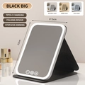 Espejo LED negro grande plegable con carga Type-C y tres modos de luz - Grande / Luz Tricolor Recargable / Negro