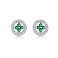Pair of 925 silver clover stud earrings featuring emerald green and white micro-pave crystals - Silver Four-Leaf Clover