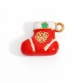 Christmas stocking charm in red enamel with golden snowflake for DIY holiday necklaces - Red Gold Snowflake Xmas Sock (PJ92916)