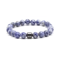 Blue sodalite stone bead bracelet for men with hematite accent bead and elastic cord - Sodalite
