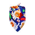 Blue pet bandana featuring orange cartoon kittens, yarn balls, and a leather handmade tag - M / Dark Blue Kitten