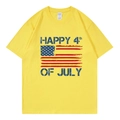 Gelbes Baumwoll-T-Shirt mit Happy 4th of July US-Flaggen-Aufdruck für Damen - XS / Gelb