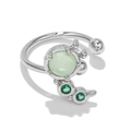 Adjustable silver ring with light green cat eye stone and dark green zircon accents - EGJ0004 Silver