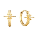 Elegant gold S925 sterling silver star earrings featuring sparkling zircon stone inlay - Gold Starburst Huggie