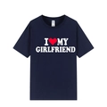 Dark blue cotton T-shirt with I Love My Girlfriend print on a flat white background - Navy Blue (Girlfriend)
