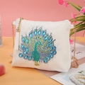 Elegant white leather handbag featuring a sparkling multi-color diamond peacock design - Peacock Pattern (White) (AA107)