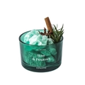 Green crystal oil diffuser in glass jar with cinnamon sticks and plant branches - Green Cup + White Peach Oolong Oil 10ml