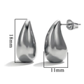 Silver teardrop stud earrings in 18K gold titanium steel, size 18mm by 11mm - Single Piece / Steel Color - Smooth