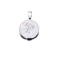 Macro detail of round stainless steel T-letter pendant with vintage pearlescent inlay - Letter T / 22mm (1 Piece/Pack) / Steel
