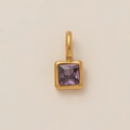 Elegant square purple zircon pendant in gold plating for birthstone necklace diy - February Birthstone Pendant / Gold