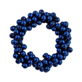 Macro detail of glossy blue beaded hair tie with elastic black band on white background - 12# Dark Blue Pearl Hair Tie