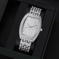 Luxury silver tonneau quartz watch for men with full iced-out diamonds in a black gift box - Silver Watch