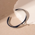 Close-up of silver-plated double-layer open bangle with deep blue resin inlay details - Dark Blue (Silver Edge)