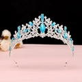 Close-up of silver bridal crown featuring sky blue marquise crystals and intricate filigree - Silver Lake Blue Crystal Crown