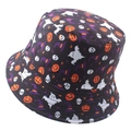 Reversible tie-dye bucket hat with black Halloween pumpkin and ghost print patterns - 58cm / Halloween Pumpkin and Ghost