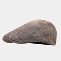 Detail of British style brown plaid flat cap showing fine stitching and fabric texture - One Size / Dark Brown Plaid