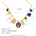 Collar de acero inoxidable chapado en oro 18K con piedra azul, perla y colgantes - Dorado