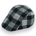 Klassische Schiebermütze mit Karomuster im britischen Retro-Stil für Winter - Einheitsgröße 58cm Umfang / Schwarz-weiß Groß Kariert