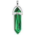 Hexagonal green malachite stone pendant with polished silver-tone metal clip bail - Malachite