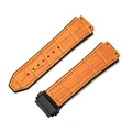 Orange alligator texture leather and rubber strap with black folding buckle - [Convex x Wide Mouth] 19x26mm / Bamboo Grain Orange Yellow - Black Buckle - Z2