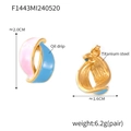 Pink and blue oil drip titanium steel earrings in vintage double leaf design - Gold (F1443)