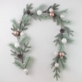 Christmas garland with pine cones and rose gold ornaments on green needles - Champagne - C-style Garland