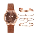 Set orologio al quarzo da donna e bracciali in oro rosa con cinturino in pelle marrone - Marrone + Braccialetto