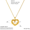Vintage 18k gold plated stainless steel heart necklace with pearl inlay, 45cm chain - Pearl Heart Style (SN537G)