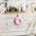 Pink glitter donut Christmas bauble ornament with golden string, 5.3cm hanging decor - Donut Glass Pendant