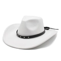 White wool jazz hat with wide brim featuring a black strap and star-shaped metal rivets - M(56-58cm) / White