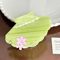 Pinza para el pelo tipo concha verde claro con flor de pedrería rosa para el peinado - Verde-9cm