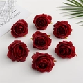 Seven dark red artificial silk rose heads for wedding decorations and arch floral walls - Red