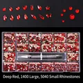 Deep red nail art rhinestone set with heart and star shapes in a 21-compartment box - Dark Red (1400 Big, 5040 Small)
