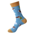 Chaussettes en coton bleu ciel avec motifs de beagle et bordures marron contrastantes - Motif Beagle Bleu Ciel (1183)